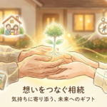 手から手へと繋がる植物から想いをつなぐ相続をイメージ